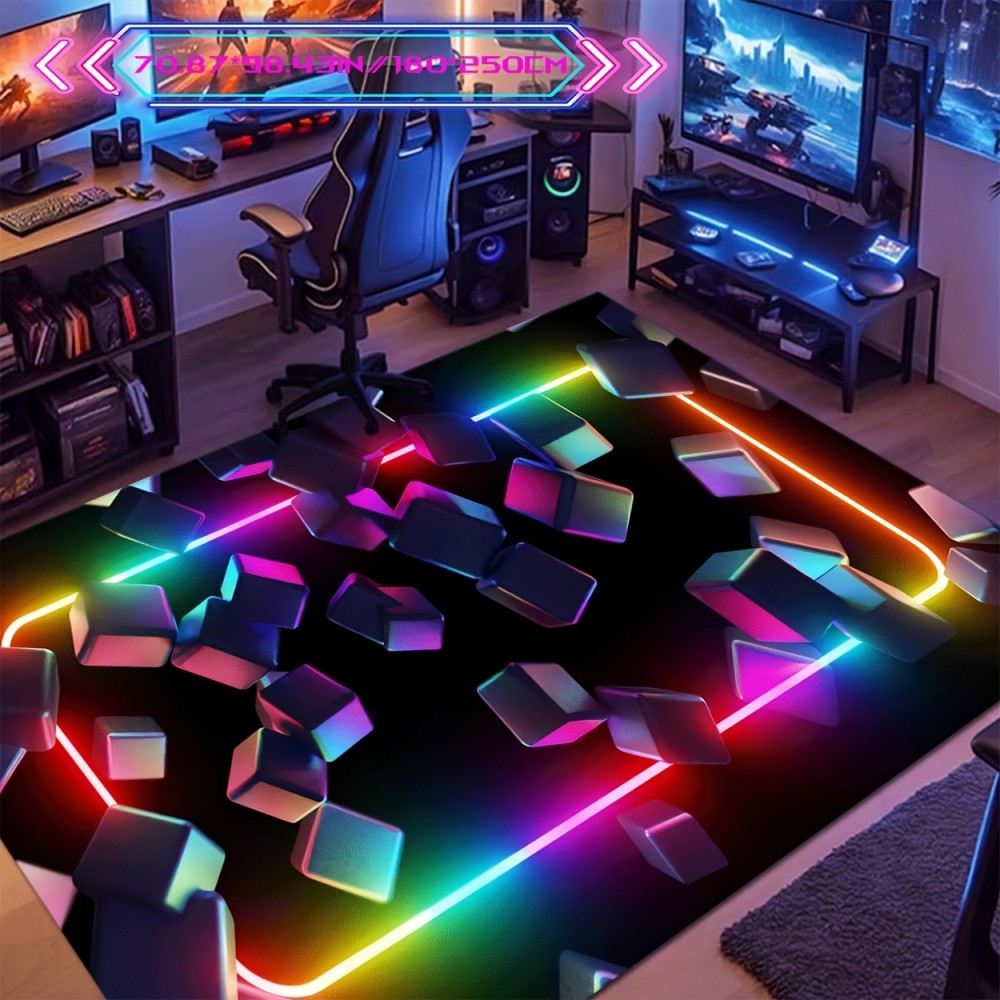 Esports Gaming Room - VIKAMA ゲーミングマット カラフルなデザイン、スタイリッシュなラグ、洗濯機で洗える、eスポーツルームやインターネットカフェの入り口に最適
