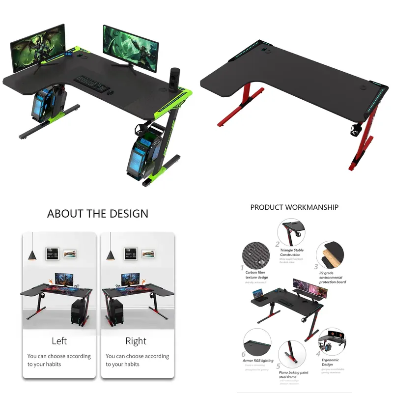 Aor Esports Gaming Desk - AOR ESPORTS メタル製高さ調整可能ゲーミングデスク L字型コンピューターeスポーツゲームテーブル（ゲーミングルーム用）