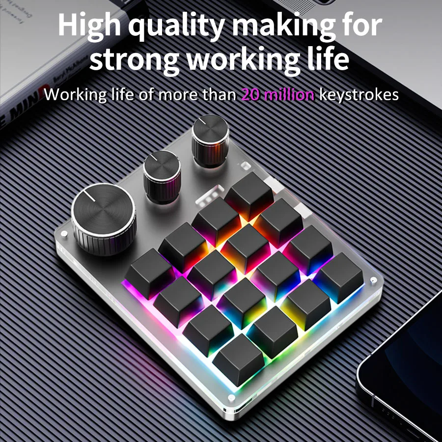 Elgato Stream Deck - 2.4G カスタマイズ可能なBluetooth 3モードUSBカスタムメカニカルキーボード、ノブボリュームボタン、ノブプログラミングマクロゲーミング16キーキーボード