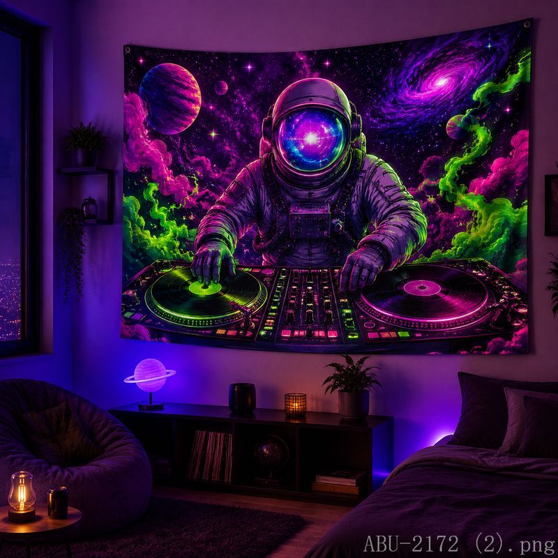 Esports Gaming Room - 宇宙飛行士ディスクタペストリー サイケデリックギャラクシー ウォールハンギングバー ゲーミングEスポーツルームデコレーション
