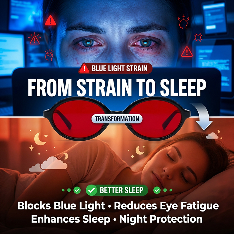 ブルーライトカット レッドレンズフィルター 睡眠用オーバルメ - Gaming Glasses Blue のレビューと価格