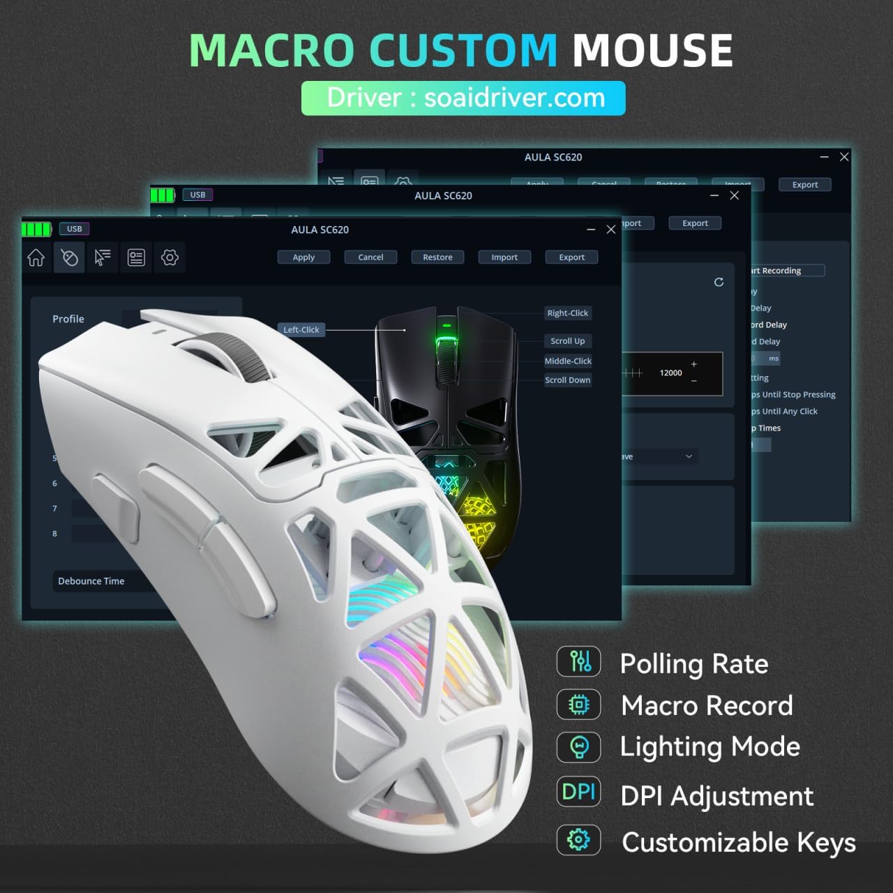 AULA SC620 新しいゲーミングマウス 有線/Blue - Esports Gaming Mouse Weight Adjustable のレビューと価格