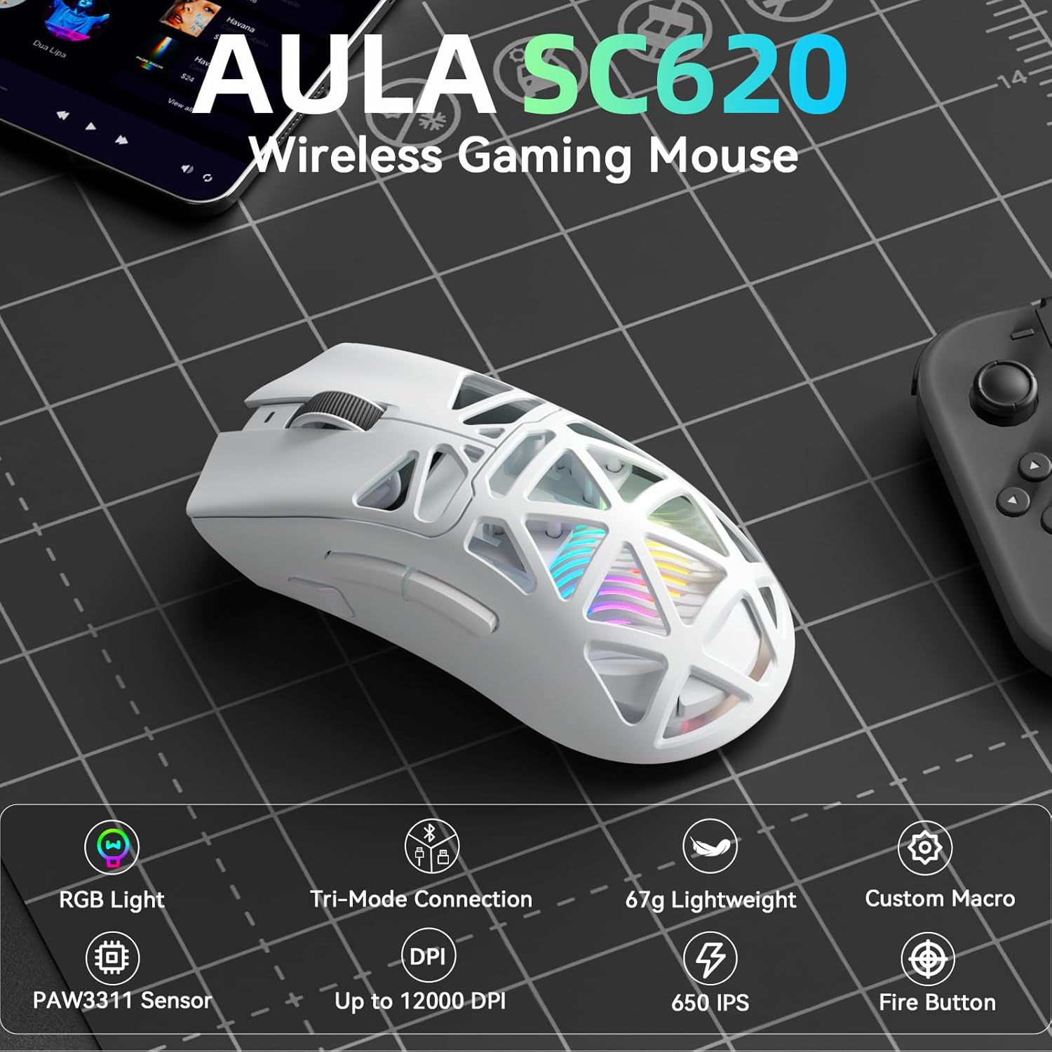 AULA SC620 ワイヤレスマウス 有線/Bluetoo - Esports Gaming Mouse Weight Adjustable のレビューと価格