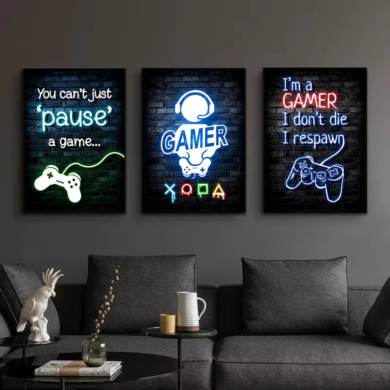 1枚入りフレームレスキャンバス絵画、ゲーミングネオン「Eat - Esports Gaming Room のレビューと価格