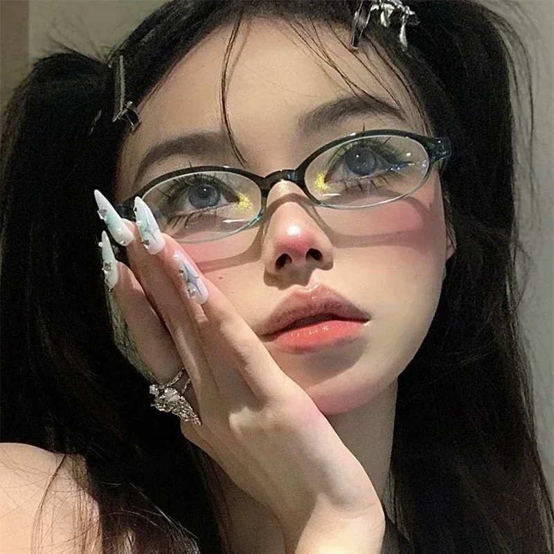 女性 Y2K レトロオーバルメガネ小さなフレーム眼鏡ブルーラ - Gaming Glasses Blue のレビューと価格