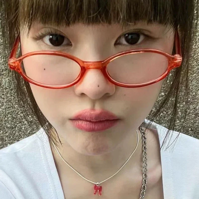 女性 Y2K レトロオーバルメガネ小さなフレーム眼鏡ブルーラ - Gaming Glasses Blue のレビューと価格